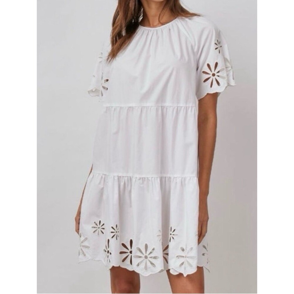 Rails Arielle White Eyelet Cotton Blend Short Sleeve Layered Mini Dress Small